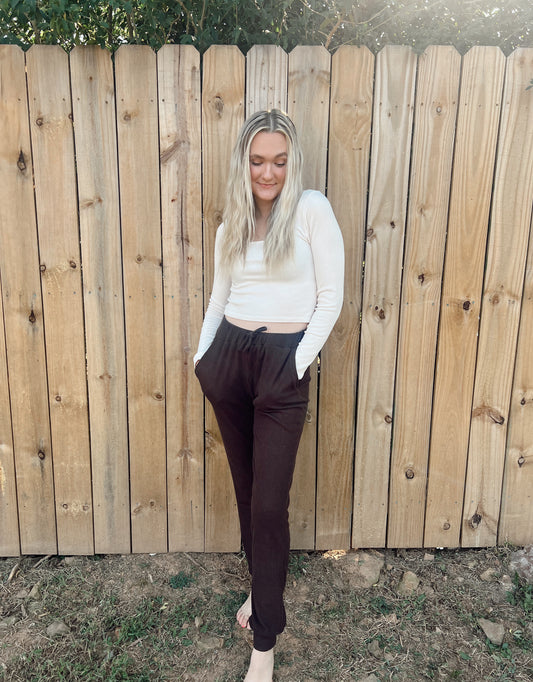 Clara | Chocolate Ribbed Sweatpants